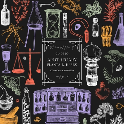 Antique apothecary background. Herbal medicin hand-drawn vector illustrations. Alchemy sketches on chalkboard. Bohemian chemistry card design. NOT AI generated